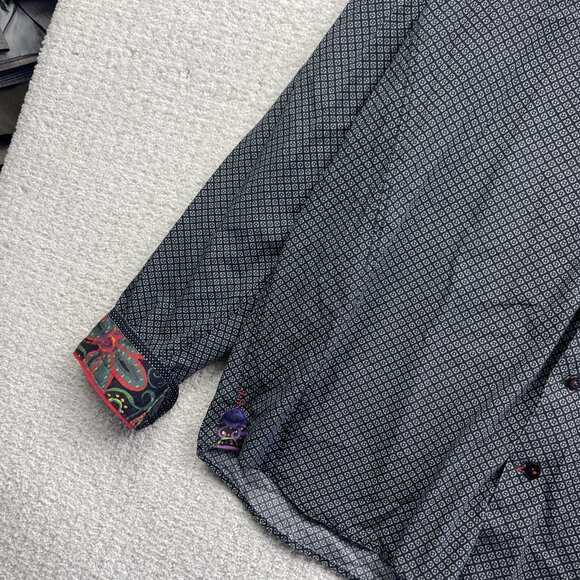 Au Noir Black w/ Psychedelic Mandala Flip Cuff Button-up dress shirt Men Size 5 - Picture 3 of 13